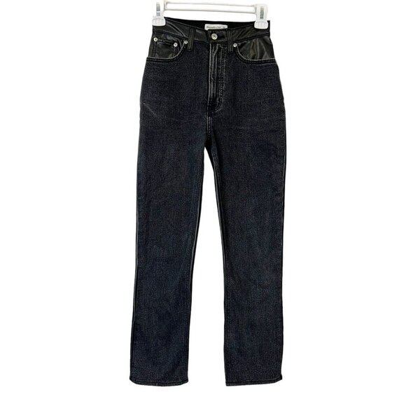 Abercrombie Fitch Ankle Straight High Rise Jeans Womens Size 24 Black Leather - Picture 1 of 9